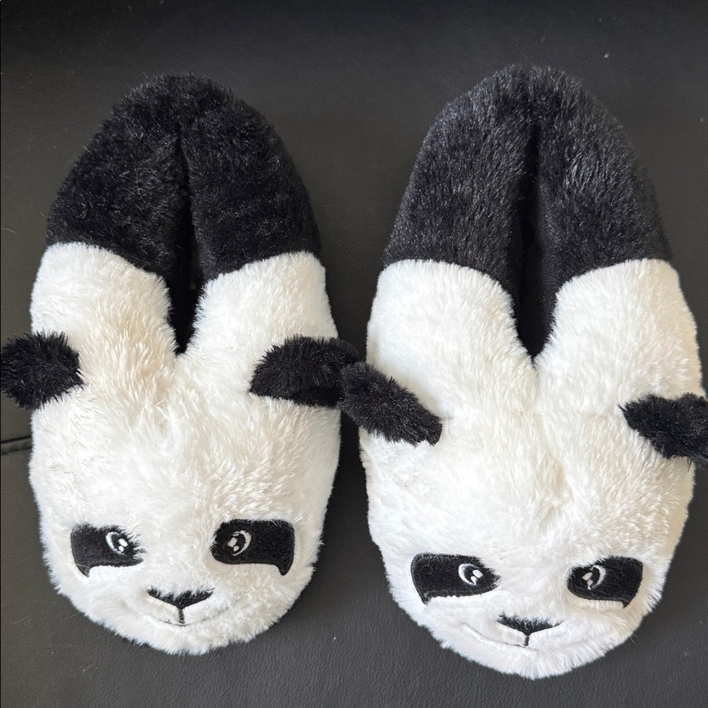 Kids Plush Panda Slippers - Black & White